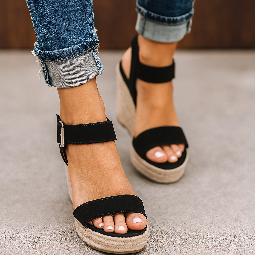 Charlotte | Women's Open Toe Espadrille Wedge Sandals with Ankle Strap