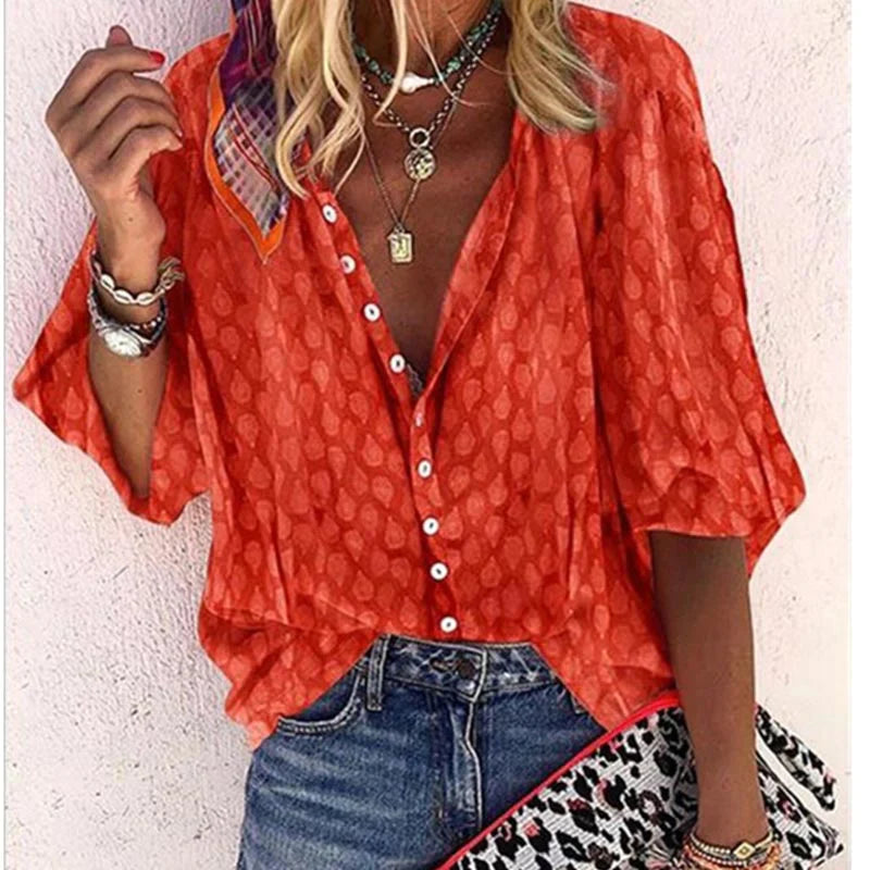Marguerite | Women's Sheer Printed Collared Button-Down Blouse
