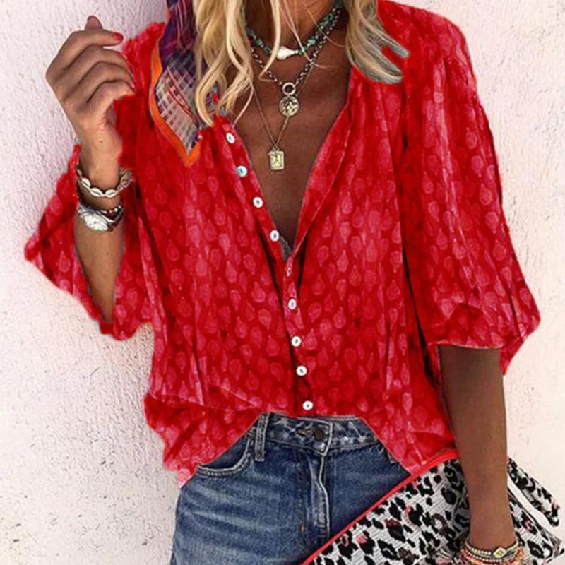 Marguerite | Women's Sheer Printed Collared Button-Down Blouse